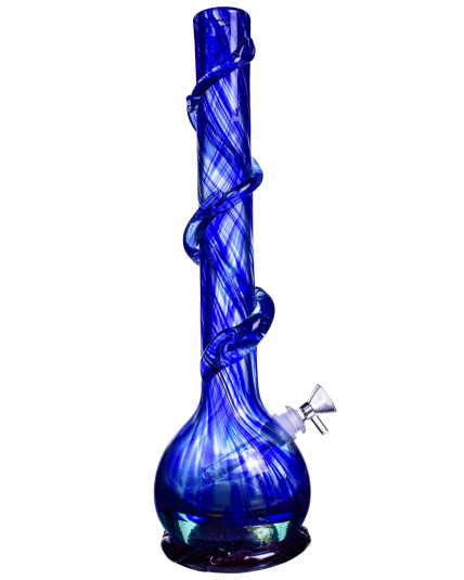 Azure Spiral - 16" Flower Vase Wire Wrapped Round Base Bong - Blue