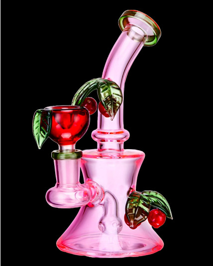 7" Double Cherry Pink Concave Bong w/ Cherry Bowls