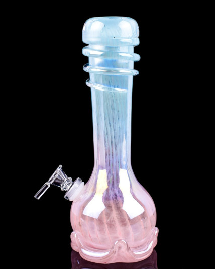 Iridescent Beauty - 8" Designed Bottom Wrap Bong - Blue Sky