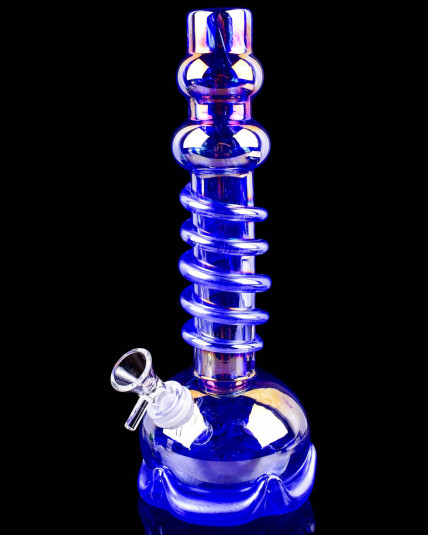 Spiral Chamber Wire Wrapped Round Base Bong - Blue