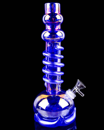 Spiral Chamber Wire Wrapped Round Base Bong - Blue