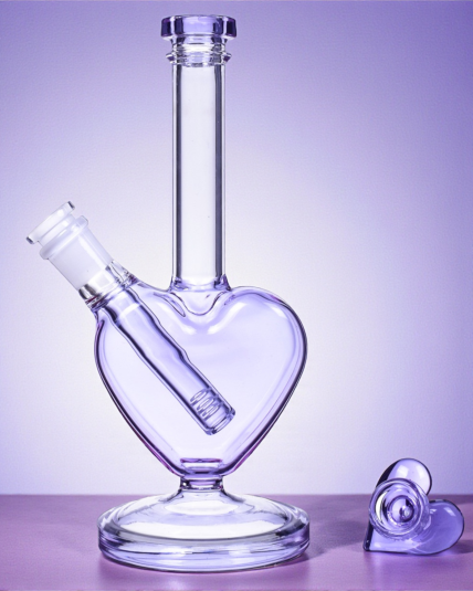9" Heart Bong w/ Heart Bowl - Lavender