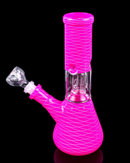 8" Matrix Percolator Girly Bong With Down Stem And Bowl - Soft Pink