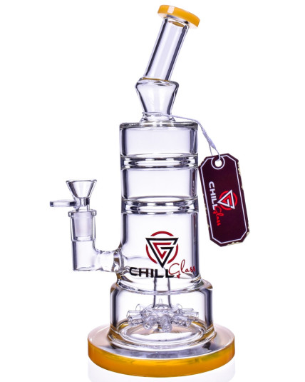 Chill Glass - 11" Tilted 10 Arm Sprinkler Bong - Amber