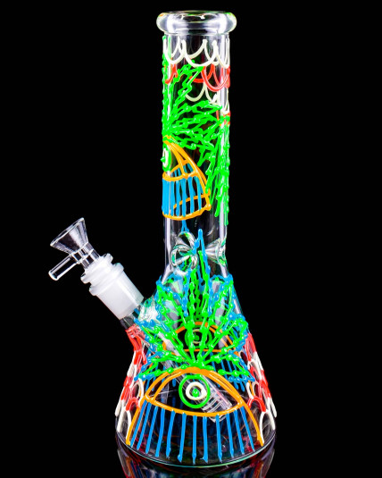 420 Neon Eye Glow in the Dark Beaker Bong - CRAZY GLOW!