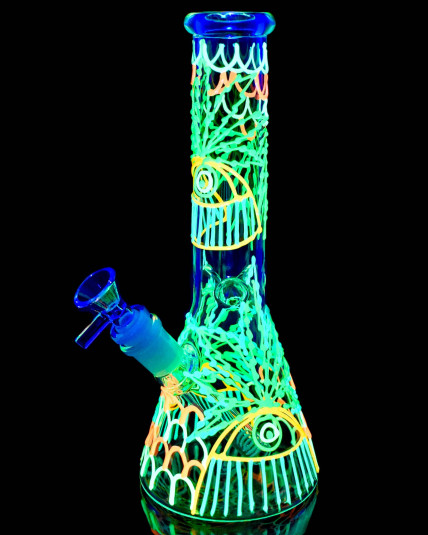 420 Neon Eye Glow in the Dark Beaker Bong - CRAZY GLOW!