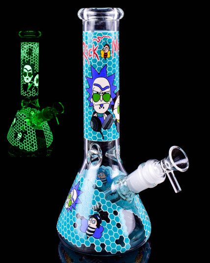 Rick and Morty Glow In The Dark Honeycomb Beaker Bong