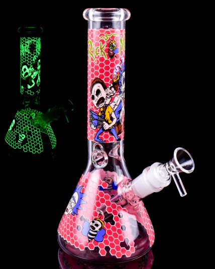 Rick and Morty Glow In The Dark Honeycomb Beaker Bong