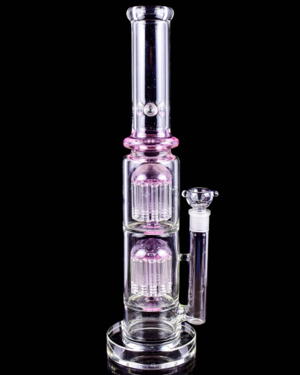 18" Twin Crown Double Tree Perc Bong - Pink | Limited Drop