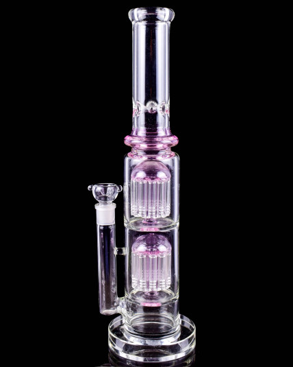 18" Twin Crown Double Tree Perc Bong - Pink | Limited Drop