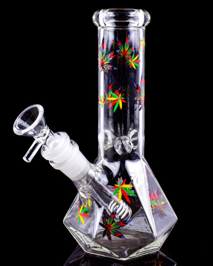 Rainbow Leaf Diamond Beaker Base Bong - Rasta
