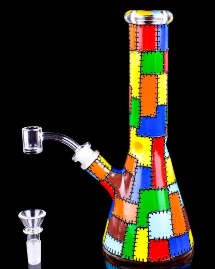 The Kinder - 10" Quilted Stitched Design Pattern Colorful Bong/Dab Rig