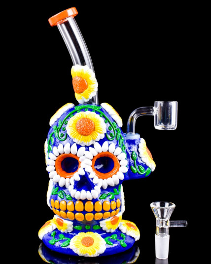 Day of the Dead Skull & Flower's Bong/Dab Rig