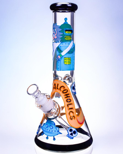 Space Alcoholics - 12.5” Glow In The Dark Bong with Rick and Bender 3D Artwork