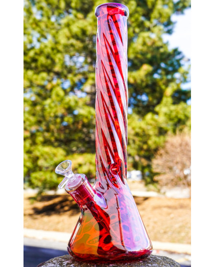 16" Chameleon Twisted Neck Thick Heavy Beaker Base Bong - Shiny Amber