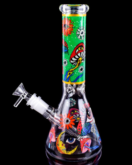 Psychedelic Shroomscape - Glow In The Dark Beaker Bong - Green
