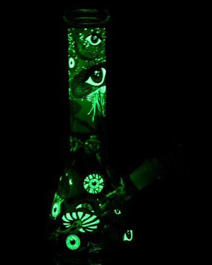Psychedelic Shroomscape - Glow In The Dark Beaker Bong - Green