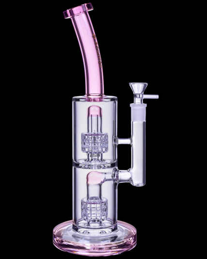 The Azure by Atomic Glass 13" Double Matrix Perc Bong/Dab Rig - Pink