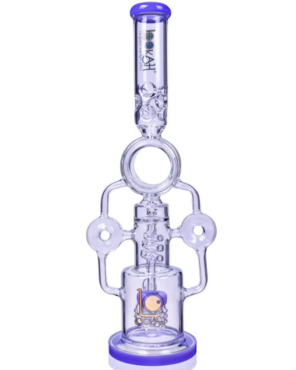 SMOKENATOR - LOOKAH PLATINUM DESIGN SERIES BONG - 20" PLATINUM DONUT RECYCLER BONG WITH SPIRAL PERCS -Milk Purple 