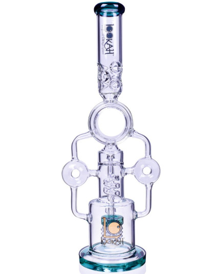 SMOKENATOR - LOOKAH PLATINUM DESIGN SERIES BONG - 20" PLATINUM DONUT RECYCLER BONG WITH SPIRAL PERCS - Lake Green