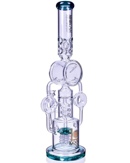 SMOKENATOR - LOOKAH PLATINUM DESIGN SERIES BONG - 20" PLATINUM DONUT RECYCLER BONG WITH SPIRAL PERCS - Lake Green