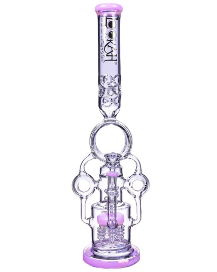 SMOKENATOR - LOOKAH PLATINUM DESIGN SERIES BONG - 20" PLATINUM DONUT RECYCLER BONG WITH SPIRAL PERCS - Milky Pink