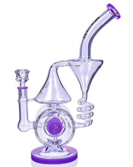 Smoke Artillery - Lookah® - 13" Barrel Spiral Cone Recycler Bent Neck Bong - Milk Purple