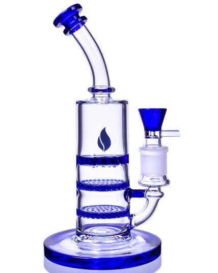 The Mythical Horn - 10" Double Honeycomb To Turbine Perc Bong With 19MM Bowl - Blue
