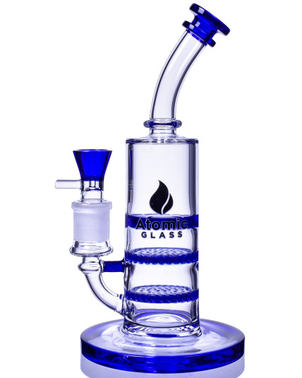 The Mythical Horn - 10" Double Honeycomb To Turbine Perc Bong With 19MM Bowl - Blue