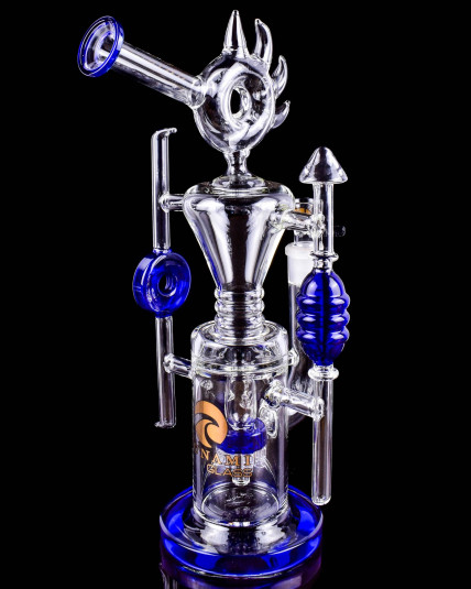 Tsunami Glass - 15" Neptune Ring Recycler Bong - Blue