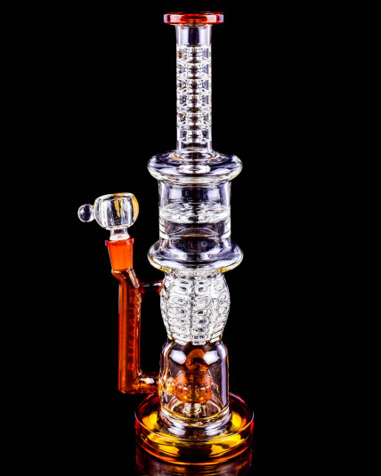 Tsunami Glass - Double Perc Grenade Bong - Amber