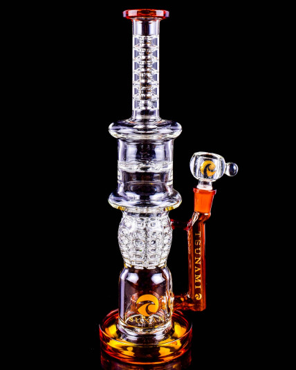 Tsunami Glass - Double Perc Grenade Bong - Amber