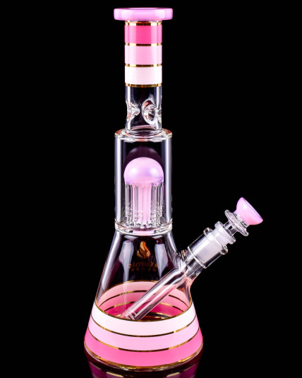 Atomic Glass - 12" Beaker Base Bong with 8-Arm Tree Perc Water Pipe - Pink