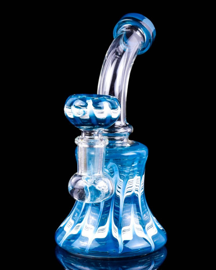 The Homing Pigeon - 8" Colorful Pattern Tilted Neck Bong - Aqua 