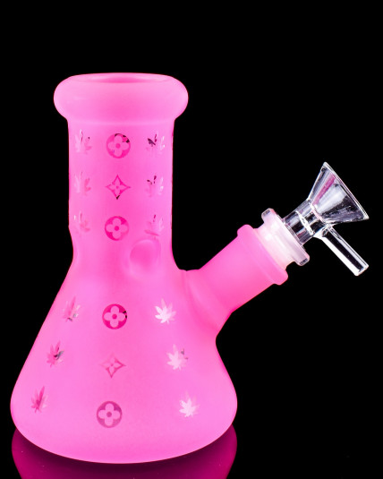 Flirty Foliage - Mini Frosted Beaker Bong - Hot Pink