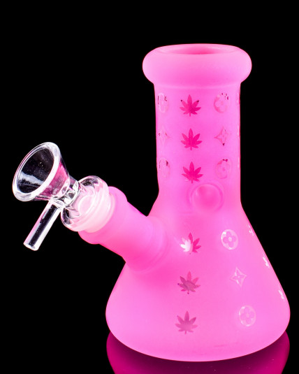 Flirty Foliage - Mini Frosted Beaker Bong - Hot Pink