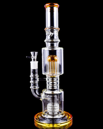 Glacial Fusion - 15" Tree Perc to Matrix Perc Bong - Amber