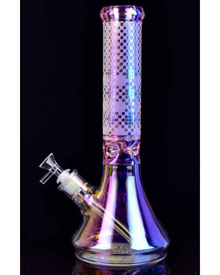 Stereo Night - 14" Chameleon Sandblasted Beaker Base Bong - Pink Rainbow
