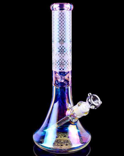 Stereo Night - 14" Chameleon Sandblasted Beaker Base Bong - Pink Rainbow