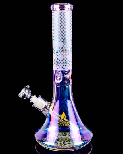 Stereo Night - 14" Chameleon Sandblasted Beaker Base Bong - Pink Rainbow