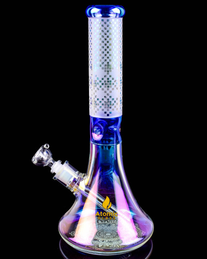 Atomic Glass - 13" Chameleon Sandblasted Thick Iridescent Beaker Bong