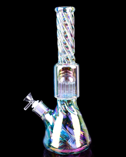14" Iridescent Beaker Tree Perc Bong - Shiny Rainbow 