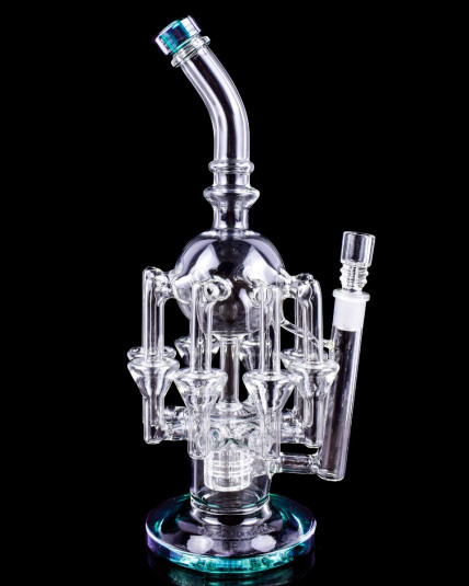 The Octet Valve - 13” Injection Inline Showerhead Perc Bong - Teal