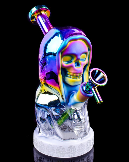 The Nightshade - Grim Reaper Skull Bong - Rainbow Iridescent 