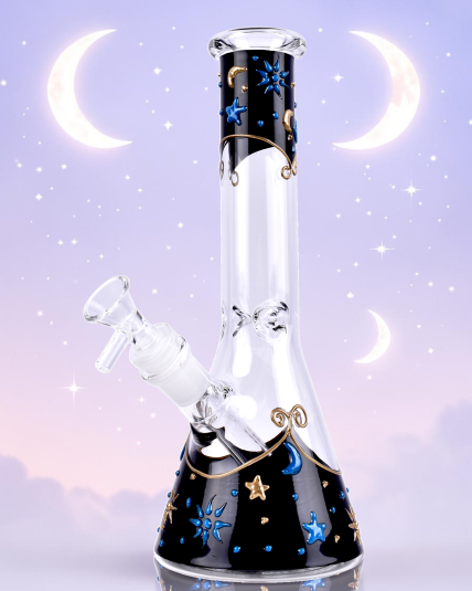 Celestial Moon & Stars Glow Beaker Bong