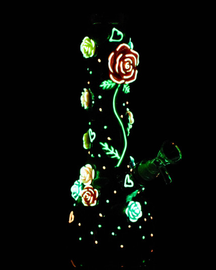 Midnight Rose Garden Glow In The Dark Beaker Bong