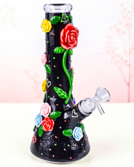 Midnight Rose Garden Glow In The Dark Beaker Bong