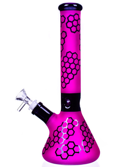 The Raven - 12" Honeycomb Design Beaker Bong - Hot Pink