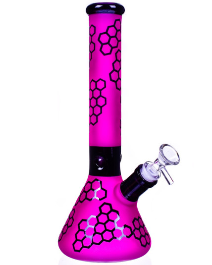 The Raven - 12" Honeycomb Design Beaker Bong - Hot Pink
