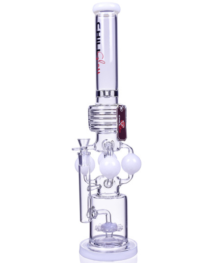 The Eris - Chill Glass - 21" Quad Ball Chamber Sprinkler Perc Bong - White